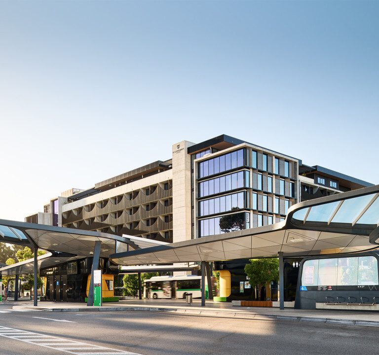 Curtin Central Bus Interchange with St. Catherines behind