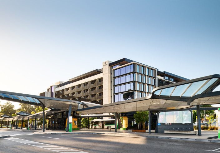 Curtin Central Bus Interchange with St. Catherines behind