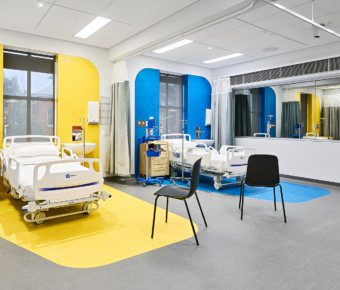 Patient beds in a simulation room