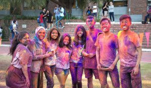 Students at Holi festival.