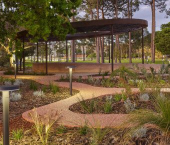 A side view of teh Yarning Circle at Curtin University
