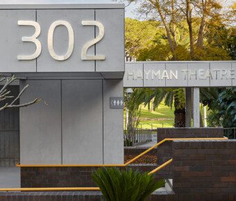 Exterior shot of Hayman theatre showing off modern architecture